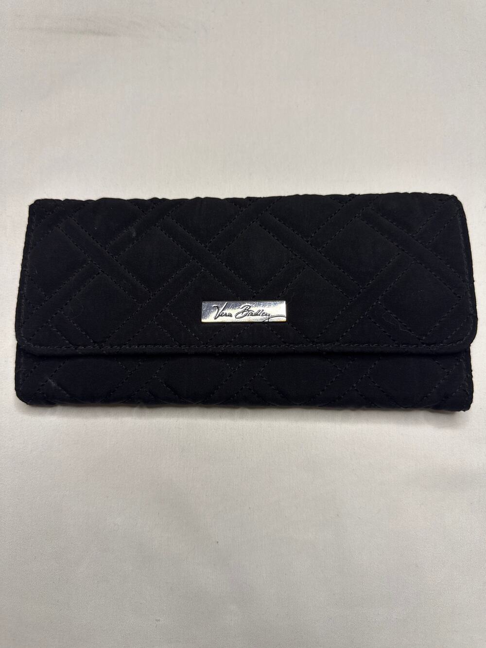 Vera Bradley Black Microfiber Trifold Euro Wallet Moon Blooms Lining Magnetic